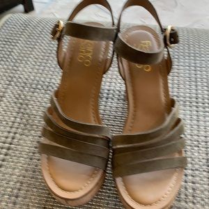 Franco Sarto Olive Green Strappy Wedge Sandals